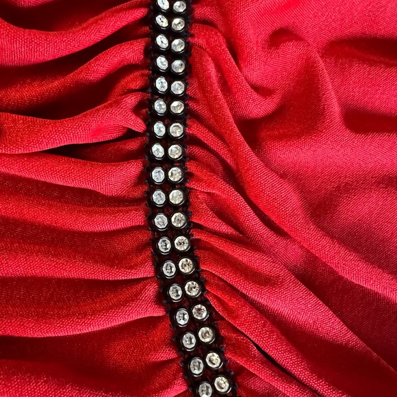 Vintage Claralura Ruched Rhinestone Red Goddess Dress Cocktail Party Made in USA - Picture 6 of 14